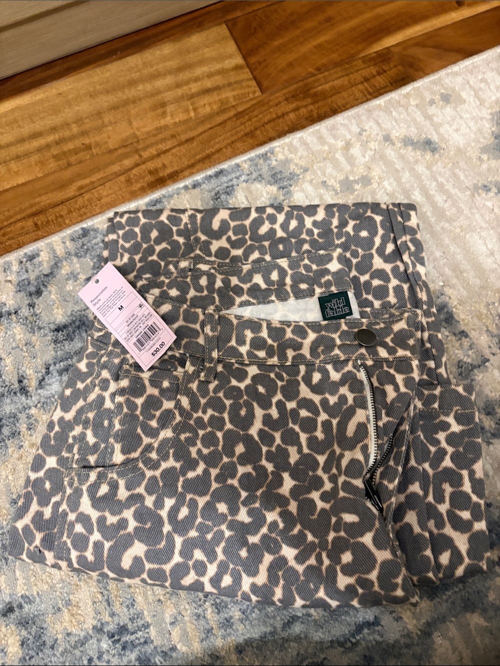 wild fable Leopard Print Jean Shorts in Gray and Cream